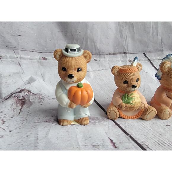 Homco Figurines Autumn Harvest Thanksgiving Bears Set #5312 READ - Picture 2 of 11